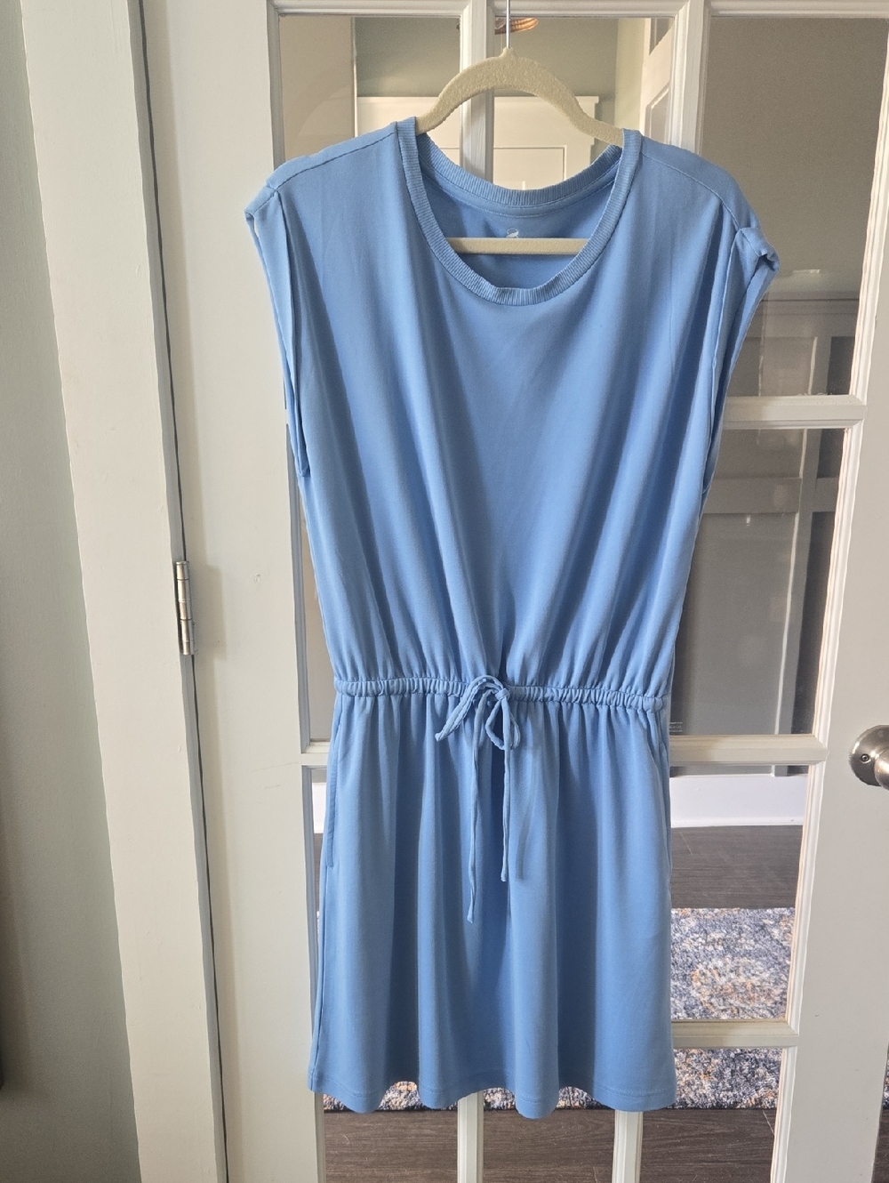 Lou & Grey Light Blue Drawstring Waist Sleeveless Mini Dress